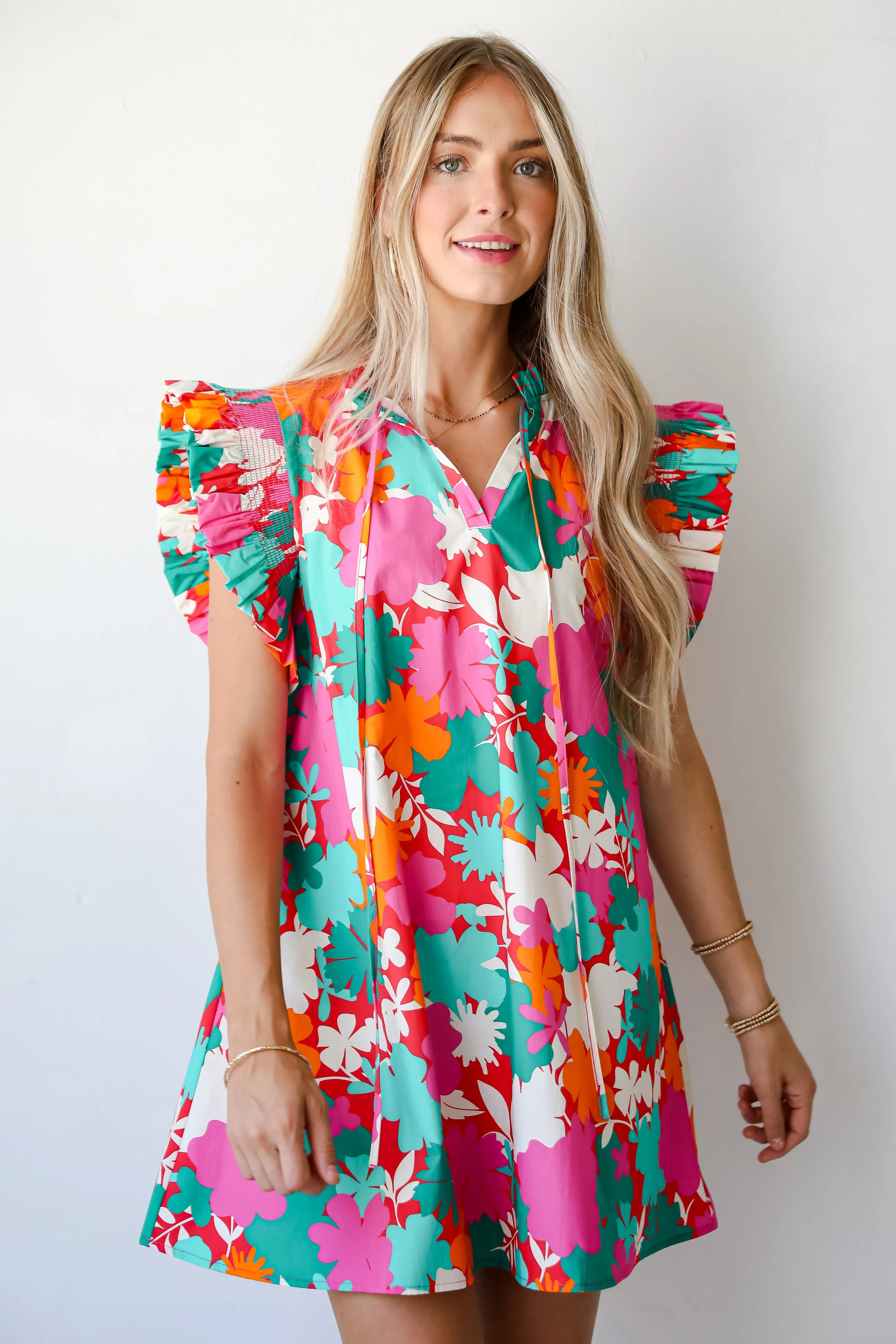 FINAL SALE - Flattering Disposition Pink Floral Ruffle Mini Dress