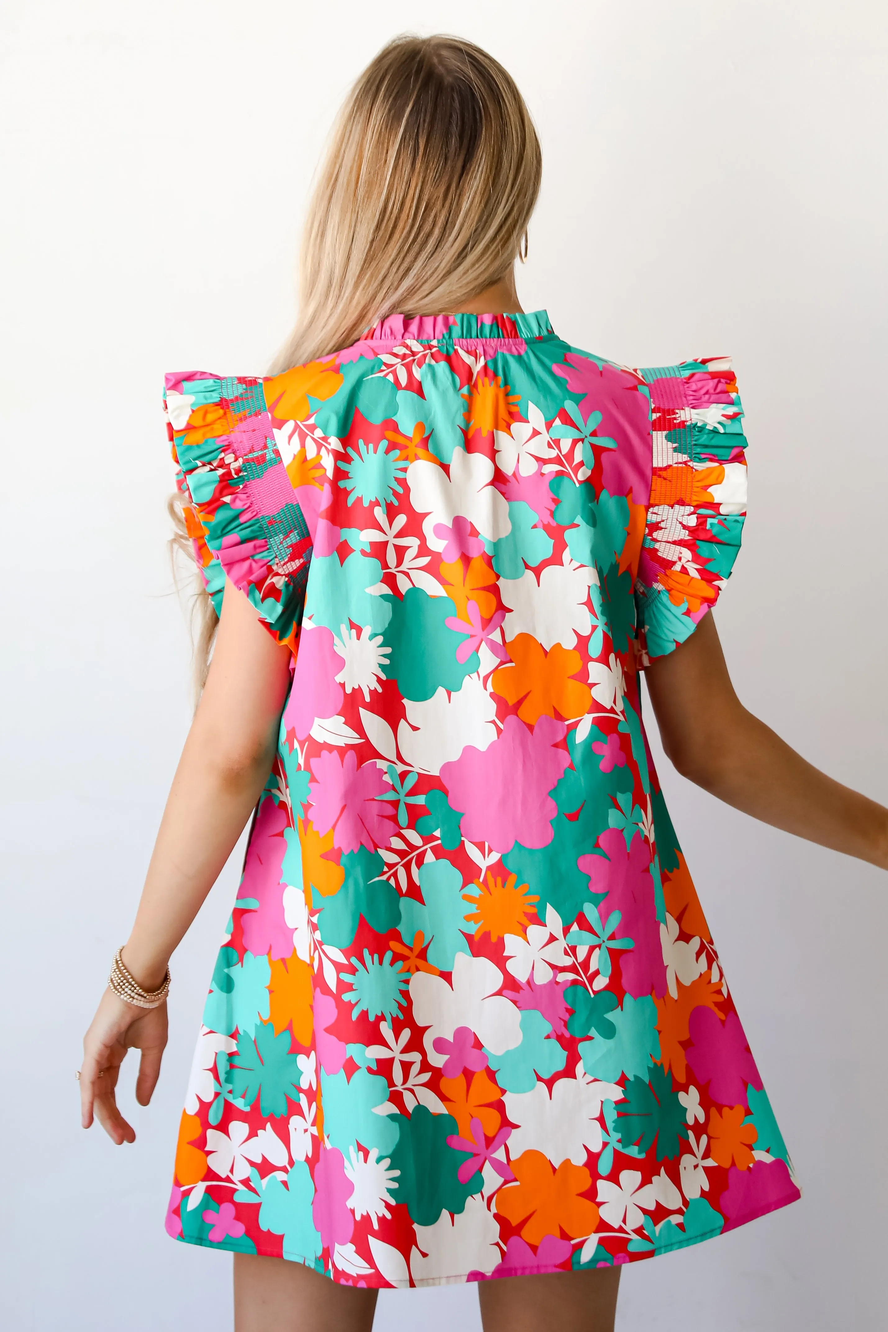 FINAL SALE - Flattering Disposition Pink Floral Ruffle Mini Dress