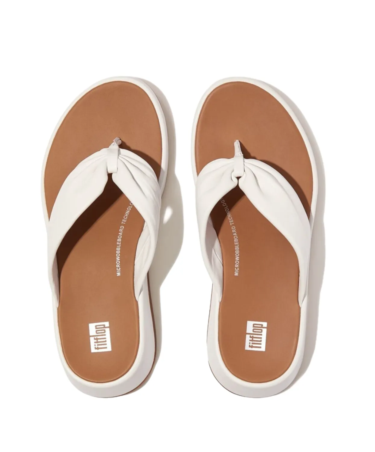 FitFlop F-Mode Leather Twist Flatform Toe Post Sandal White