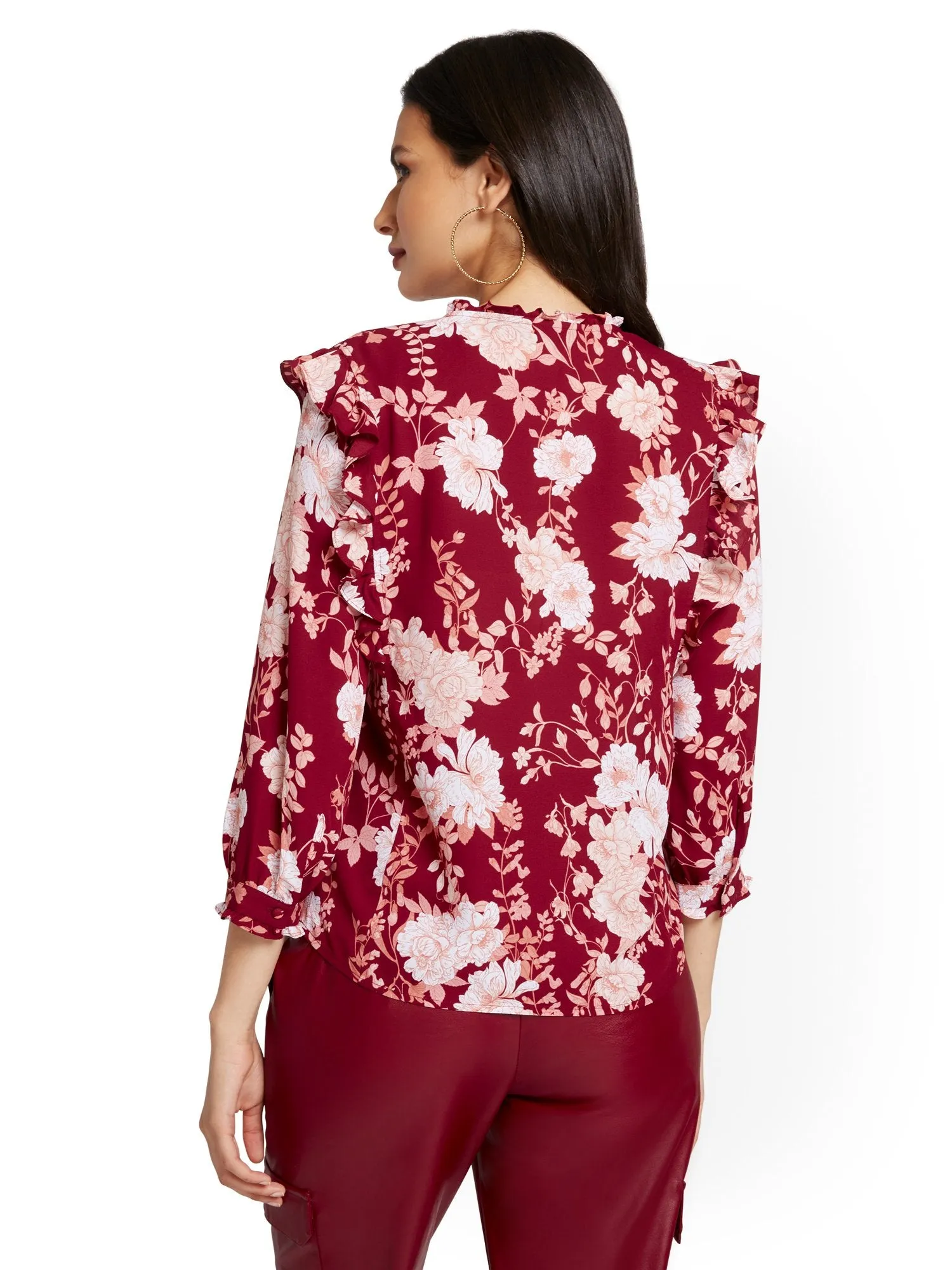 Floral-Print Ruffle-Front Blouse