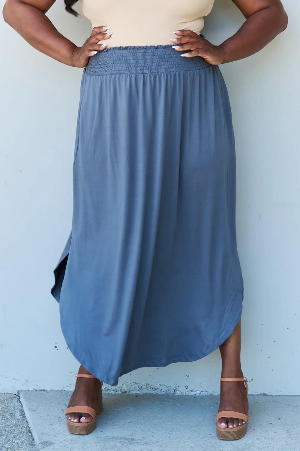 Full Size High Waist Scoop Hem Maxi Skirt