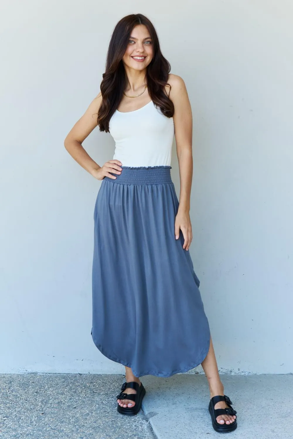 Full Size High Waist Scoop Hem Maxi Skirt