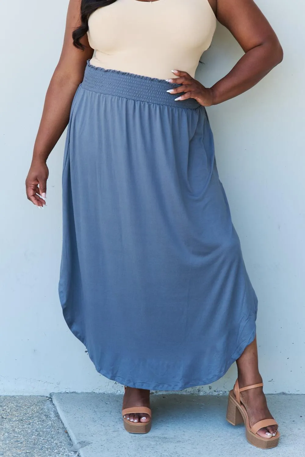 Full Size High Waist Scoop Hem Maxi Skirt