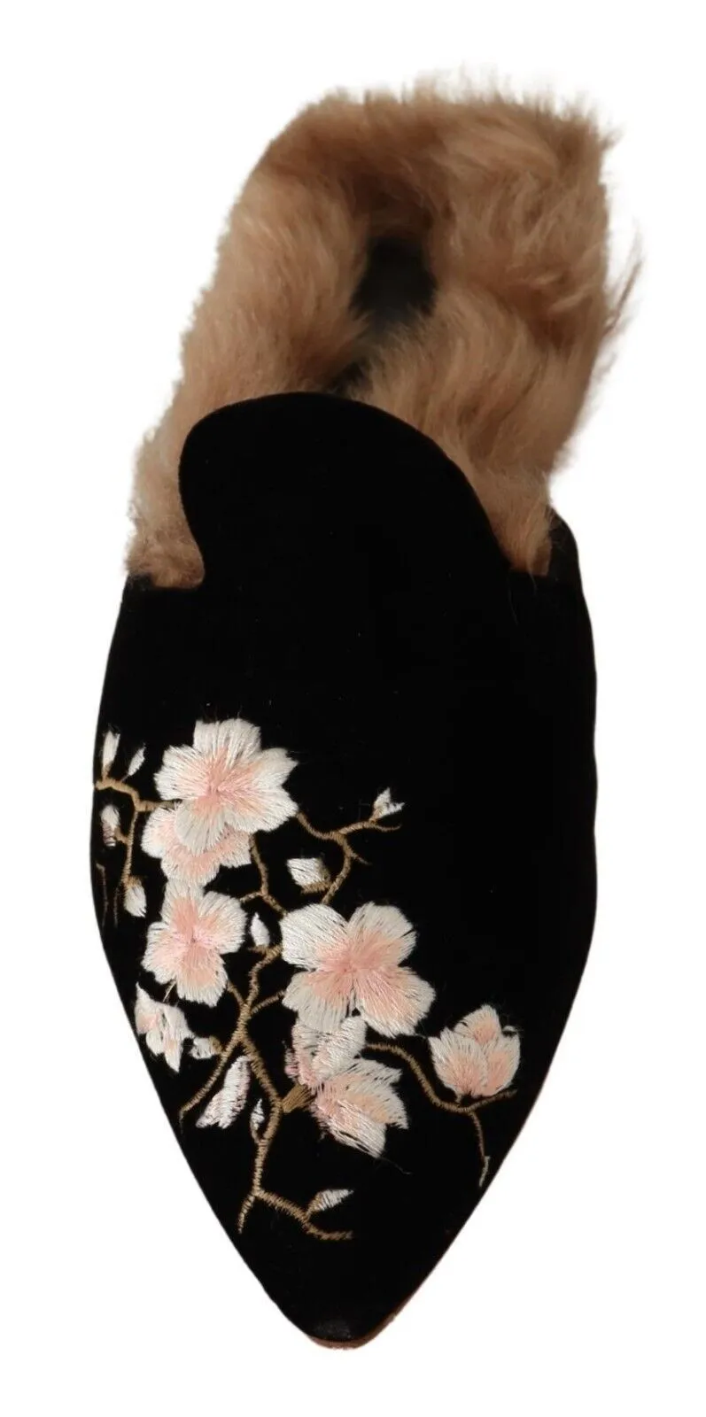 GIA COUTURE Chic Black Velvet Floral Embroidered Slides