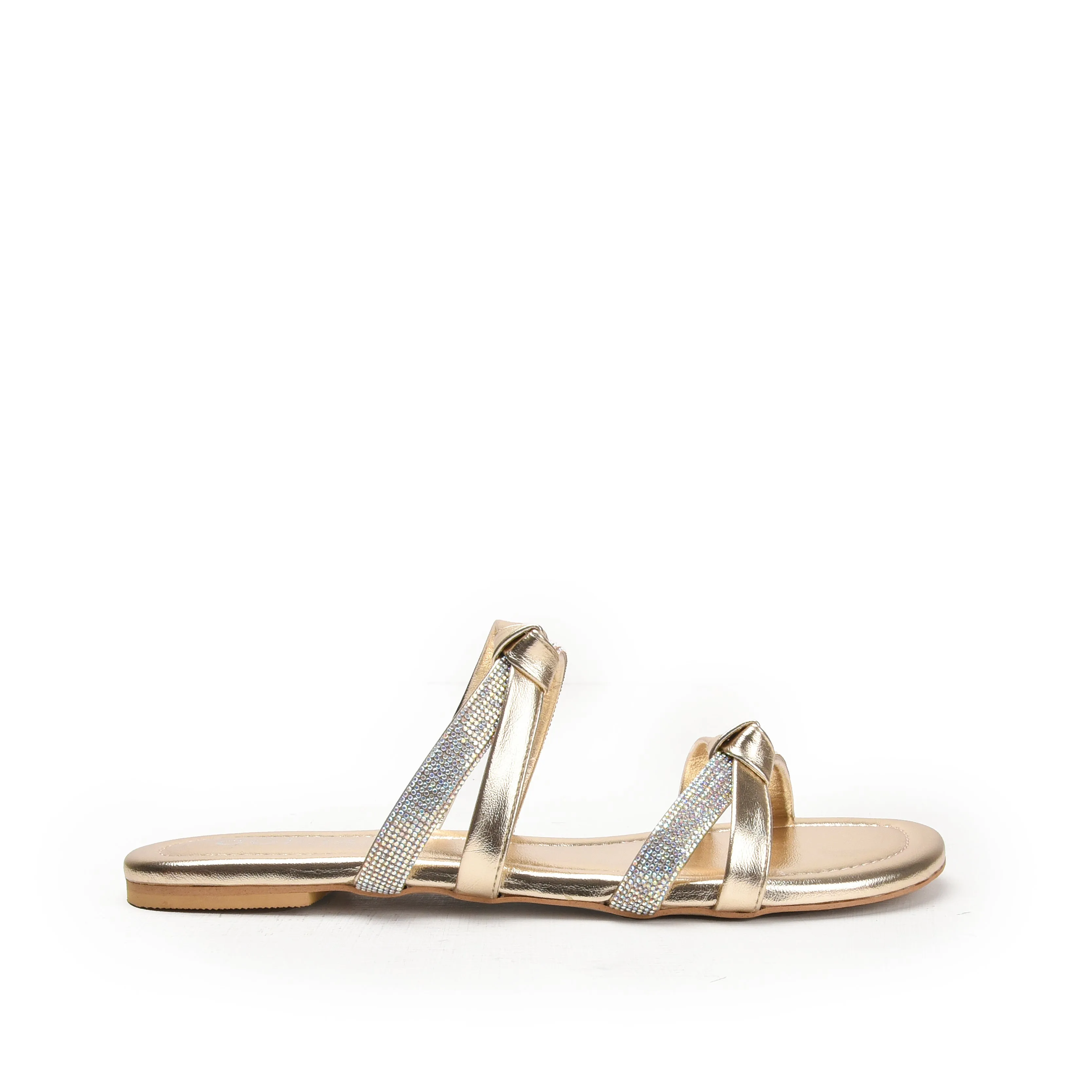 Glamorous Gold Strappy Flats | 540L-X