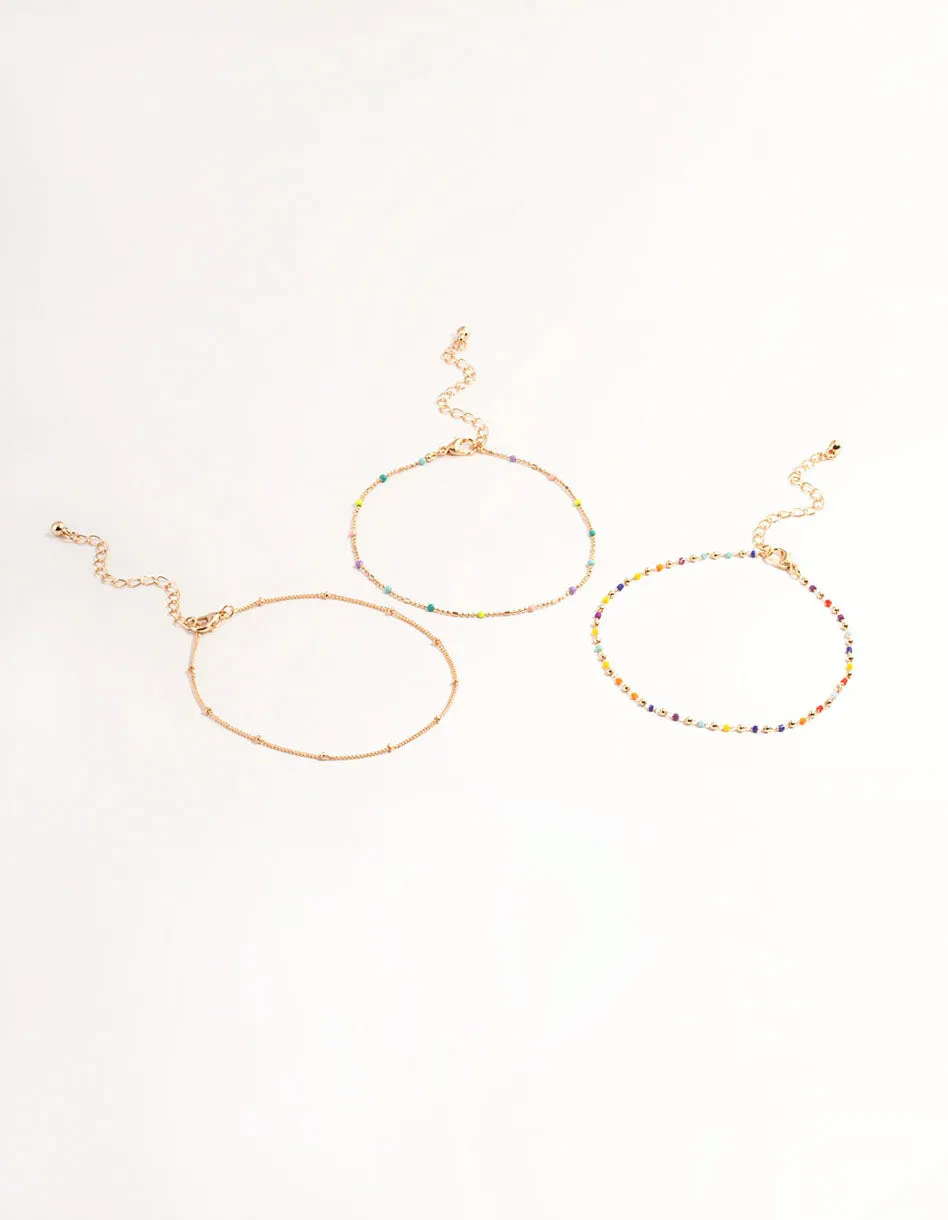 Gold Bright Bead Anklet Pack