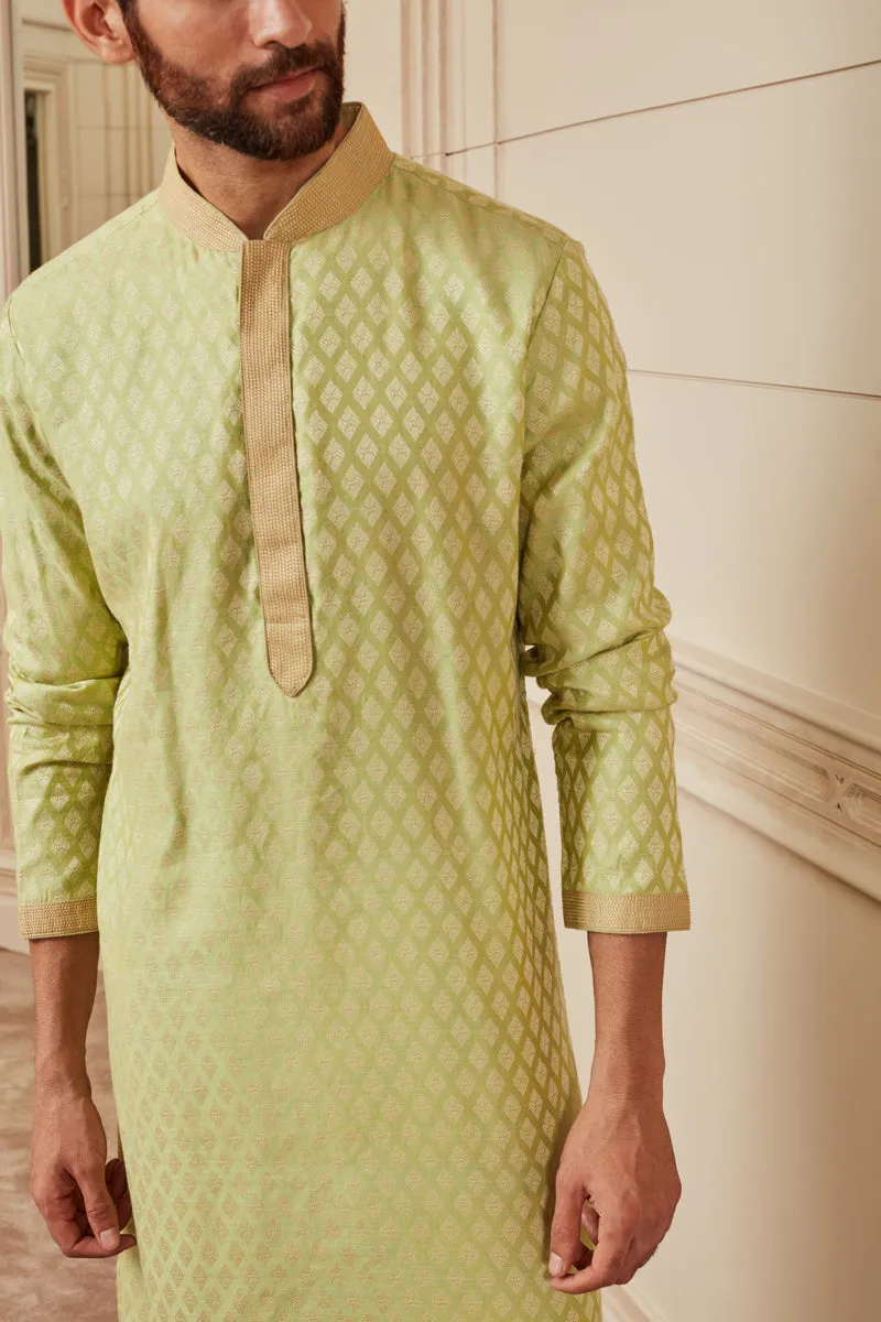 Green Jacquard Kurta Set