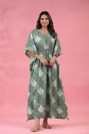 Green Jharokha Cotton Kaftan