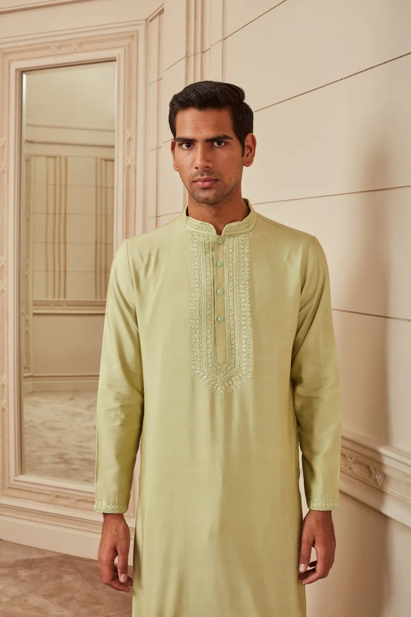 Green Threadwork Kurta Set