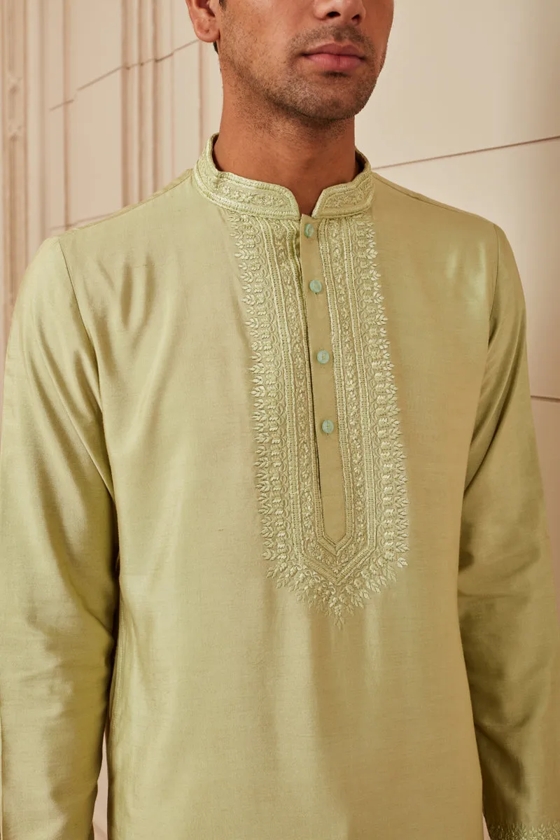 Green Threadwork Kurta Set