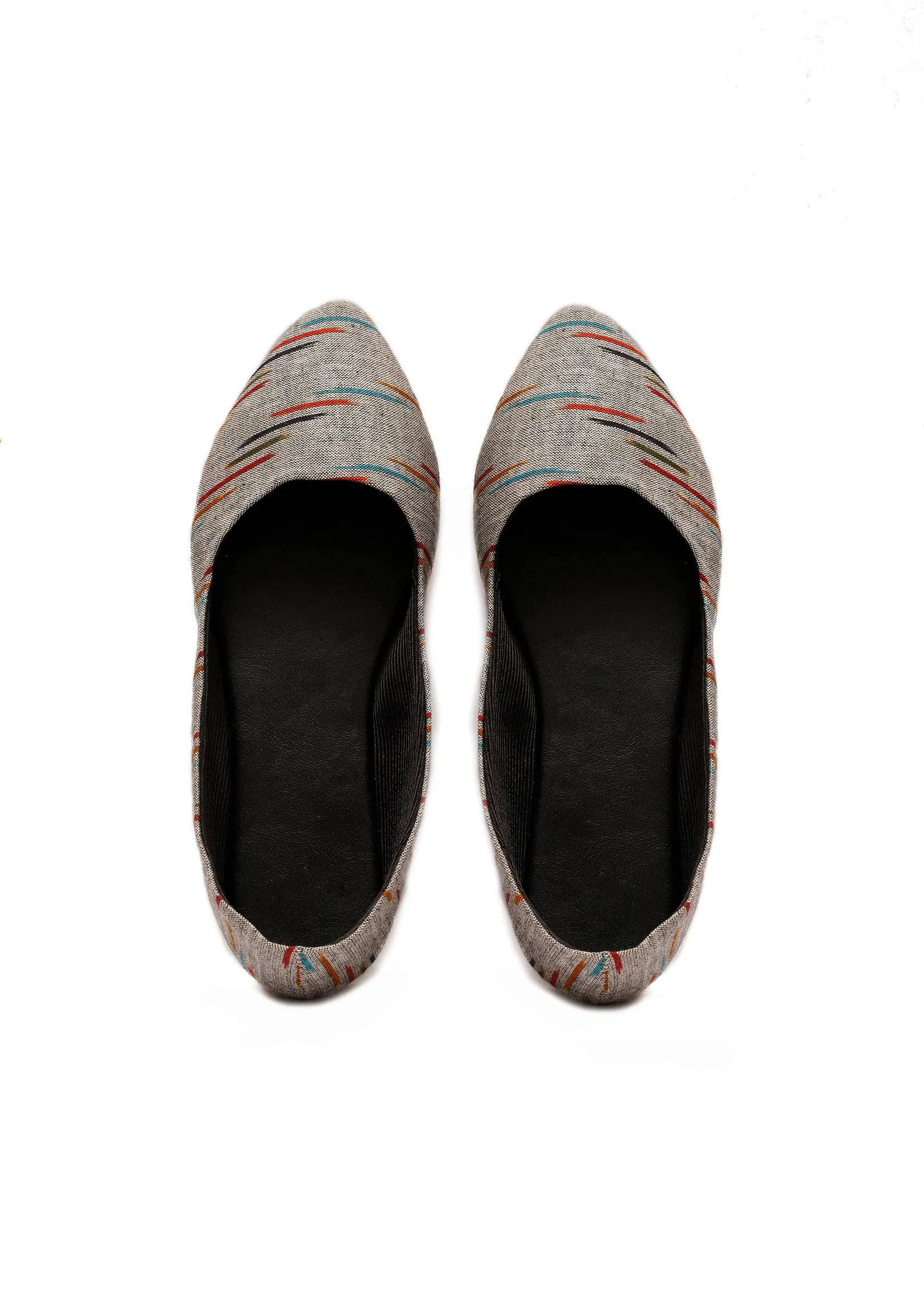 Grey Ikkat Cruelty Free Leather Flat Ballerinas