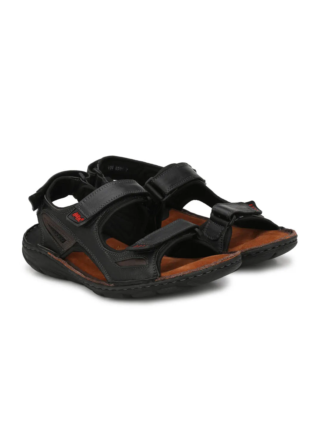 HITZ8501 Men's Black Leather Casual Velcro Sandals