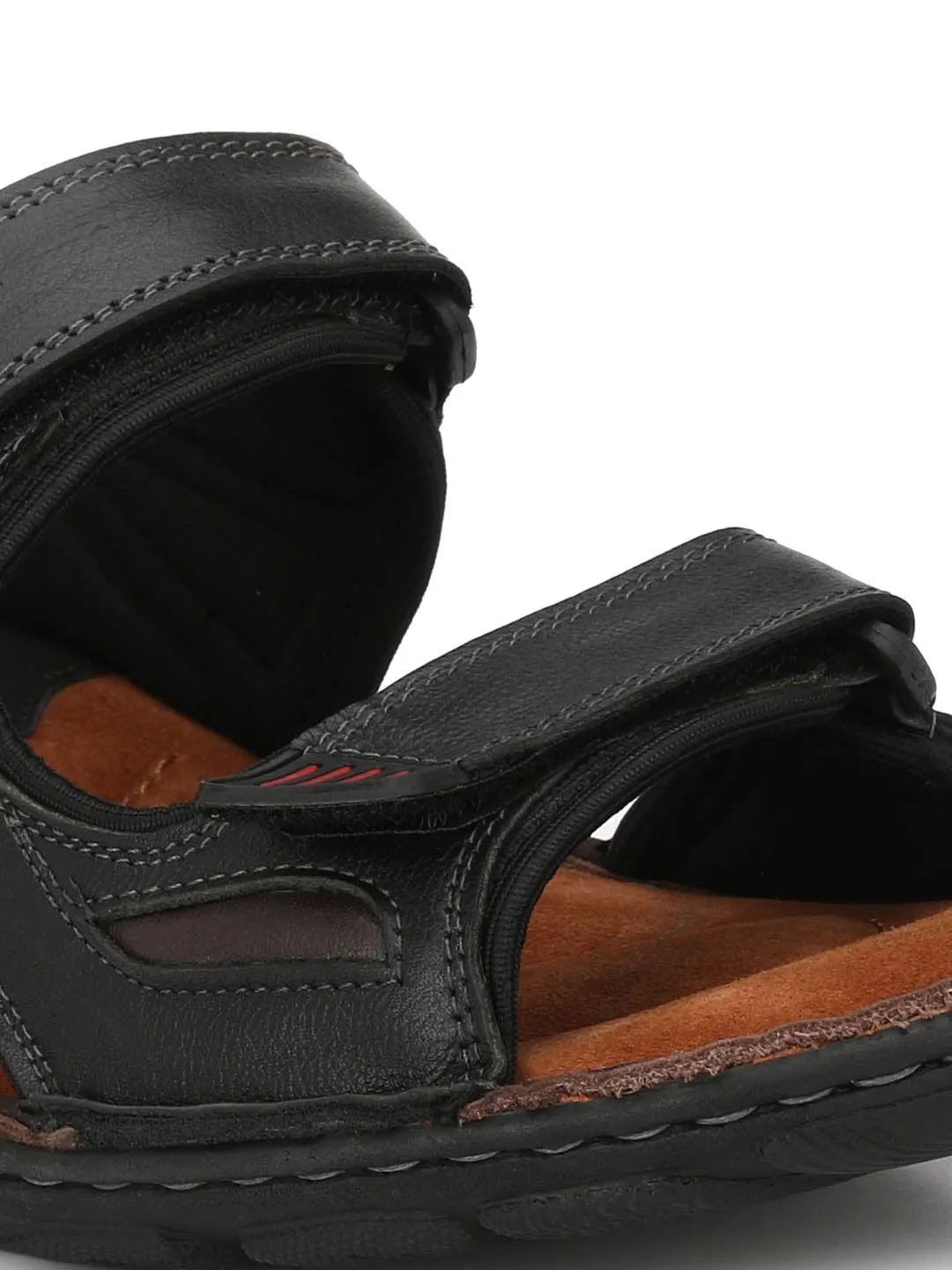 HITZ8501 Men's Black Leather Casual Velcro Sandals