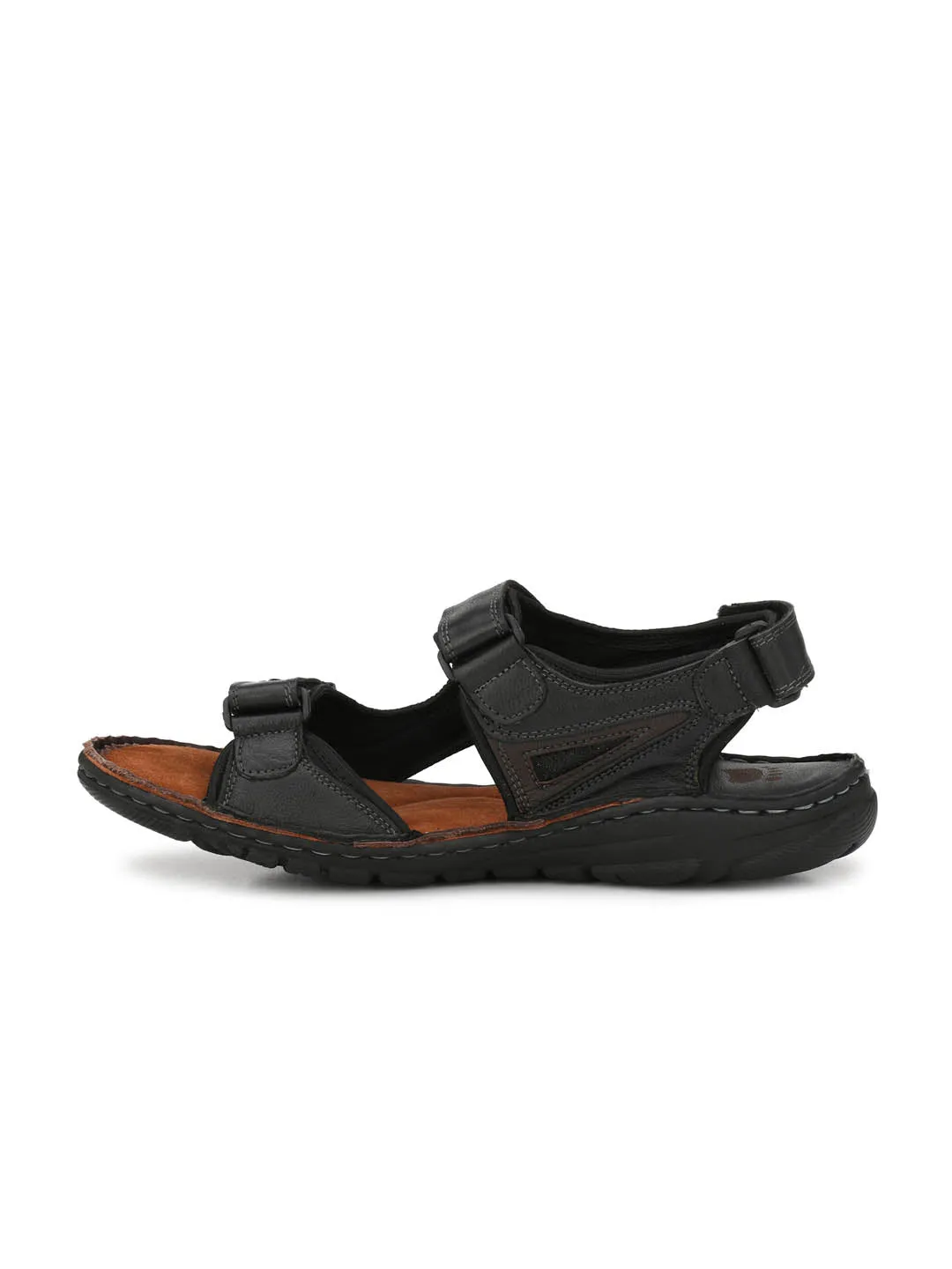 HITZ8501 Men's Black Leather Casual Velcro Sandals