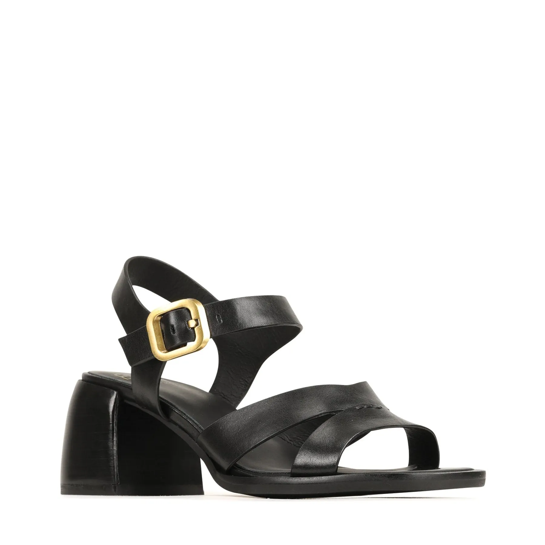 ISOKEN LEATHER BLOCK HEEL SANDALS