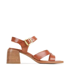 ISOKEN LEATHER BLOCK HEEL SANDALS