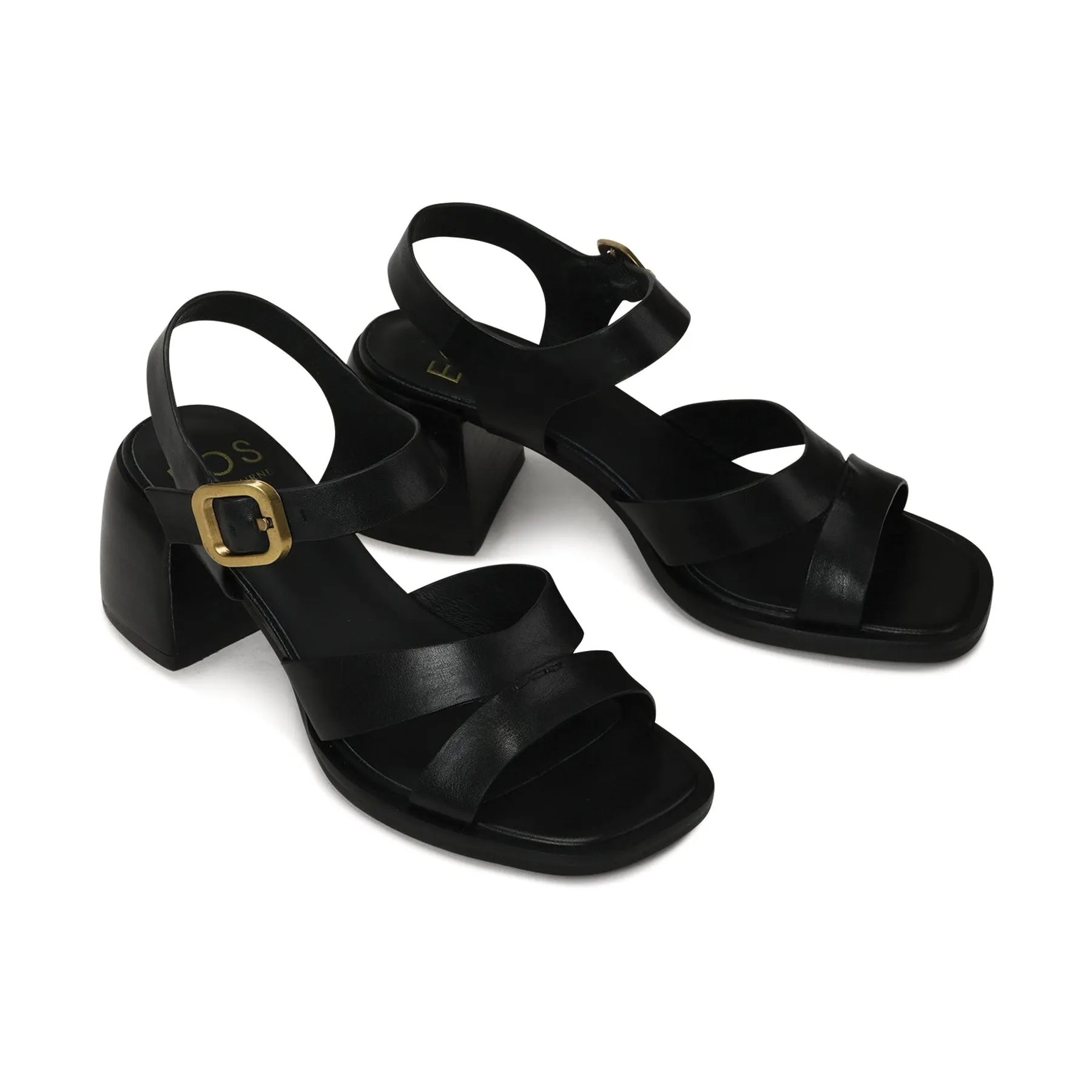 ISOKEN LEATHER BLOCK HEEL SANDALS