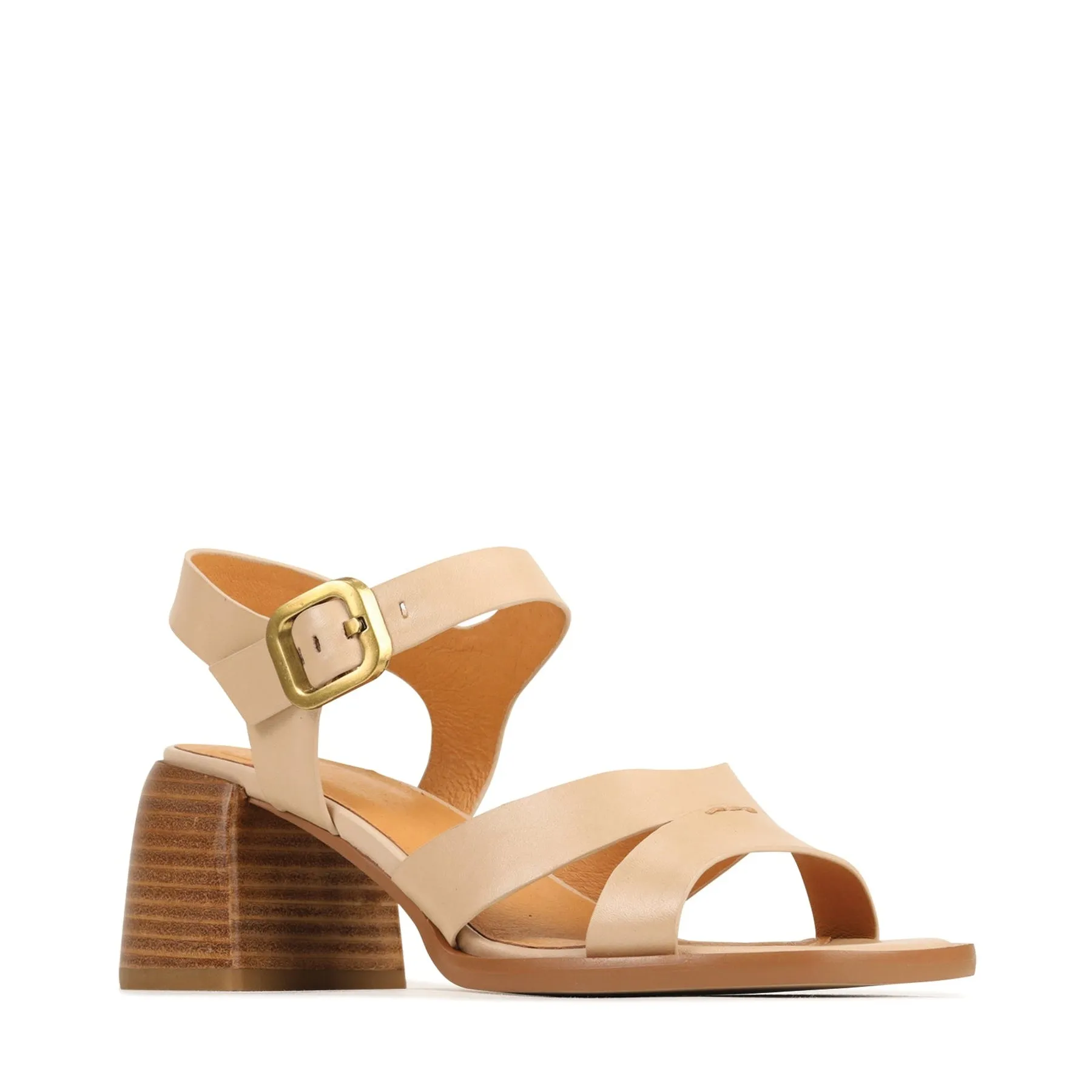 ISOKEN LEATHER BLOCK HEEL SANDALS