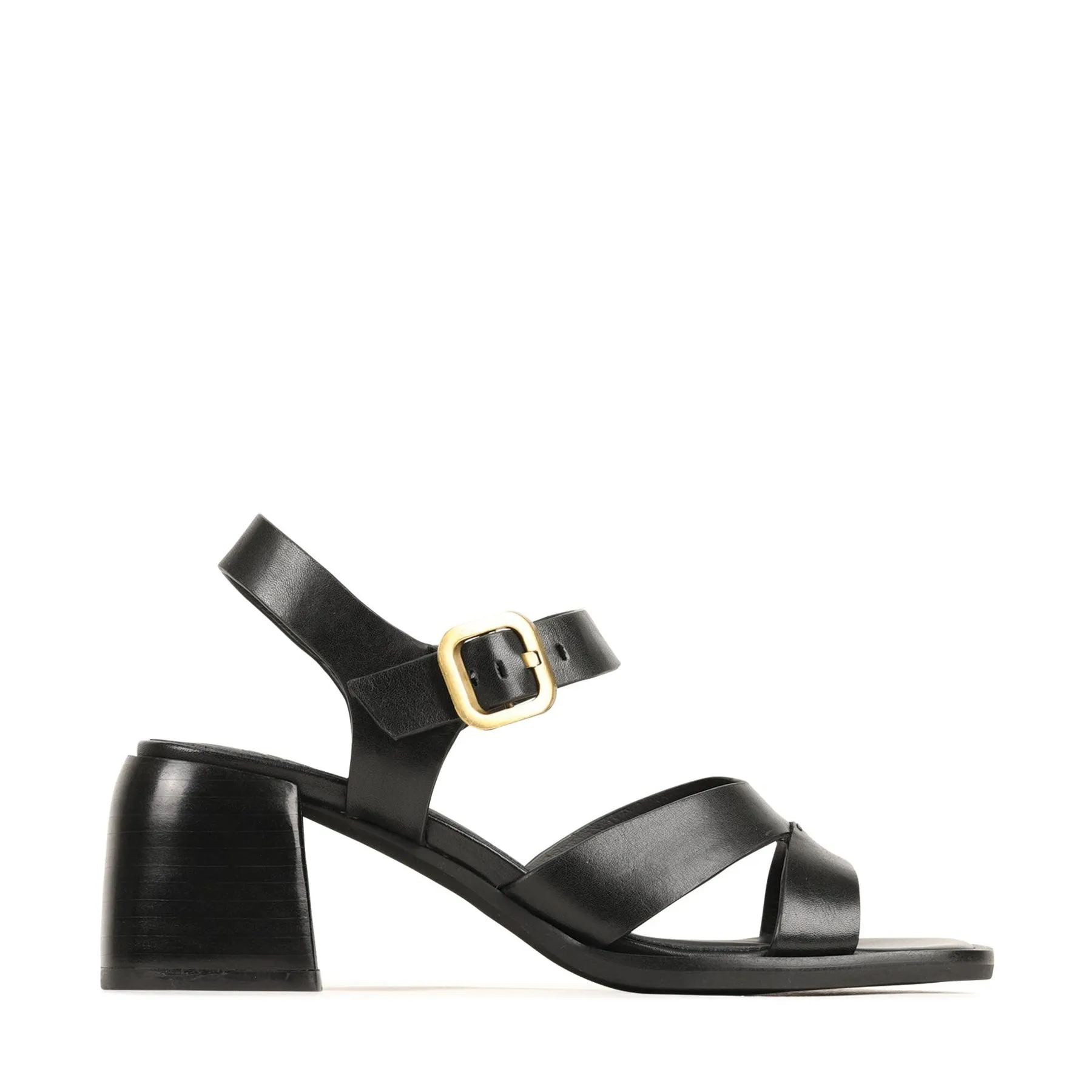 ISOKEN LEATHER BLOCK HEEL SANDALS