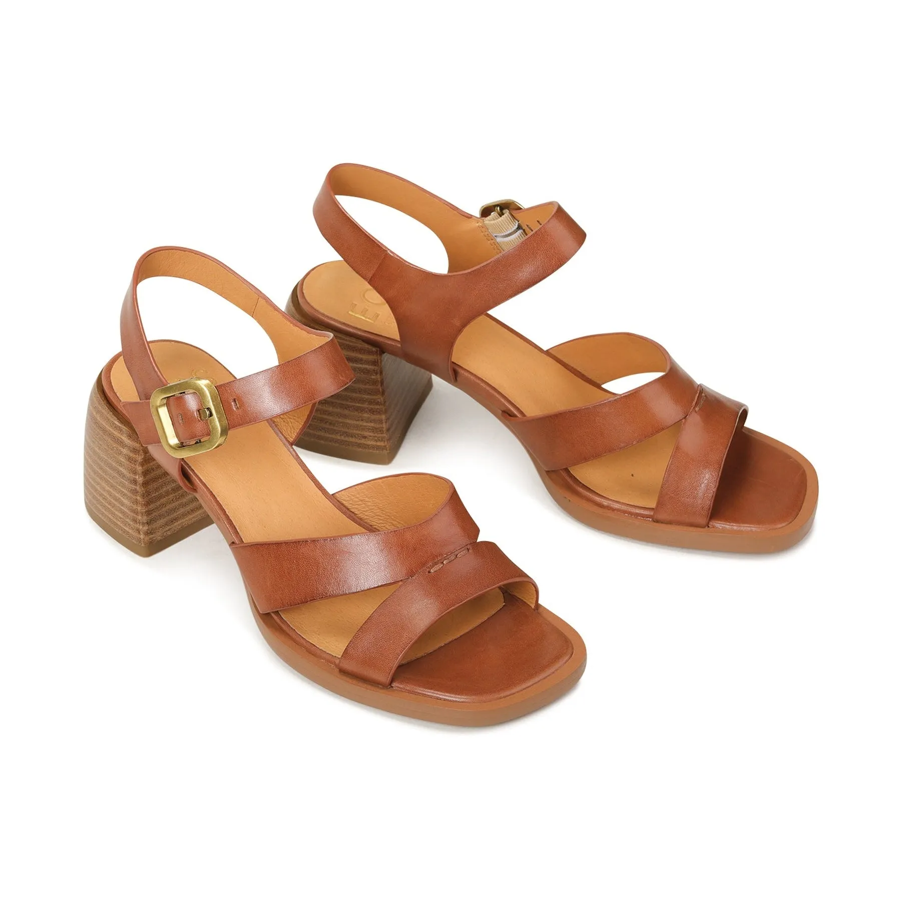 ISOKEN LEATHER BLOCK HEEL SANDALS