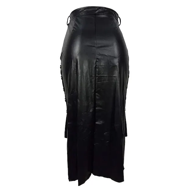 Knotted PU Leather Slit Skirt