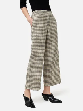 Linen Check Palazzo Trouser | Beige