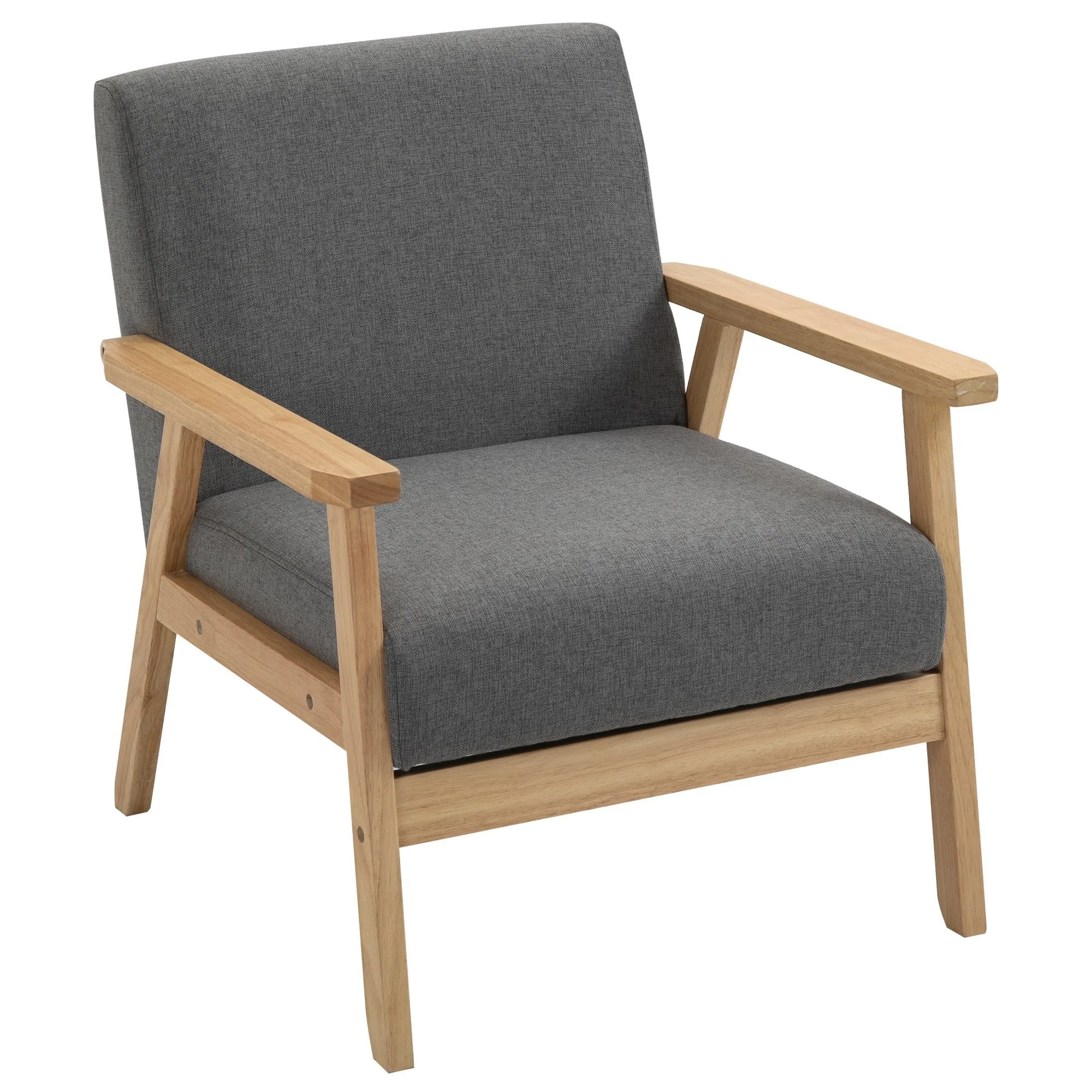 Linen Upholstered Pine Wood Accent Armchair - Grey