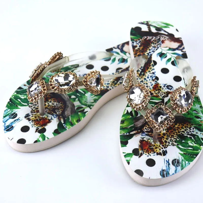 Luxury Rhinestone Flat Bottom Flip Flops Ladies Sippers