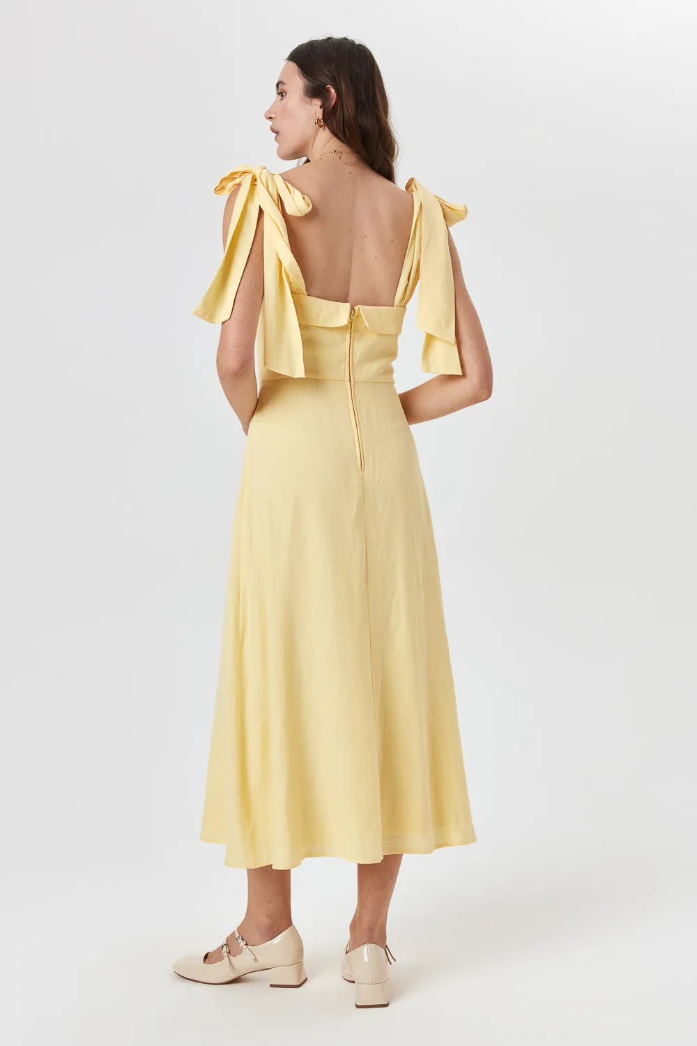 Mellow Yellow Tie Shoulder Midi Dress