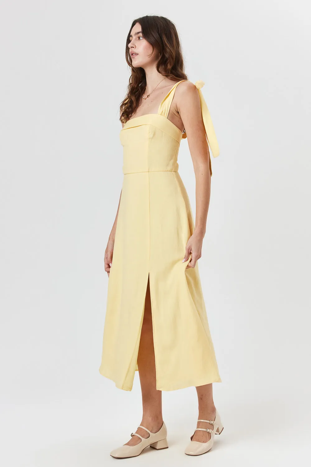 Mellow Yellow Tie Shoulder Midi Dress