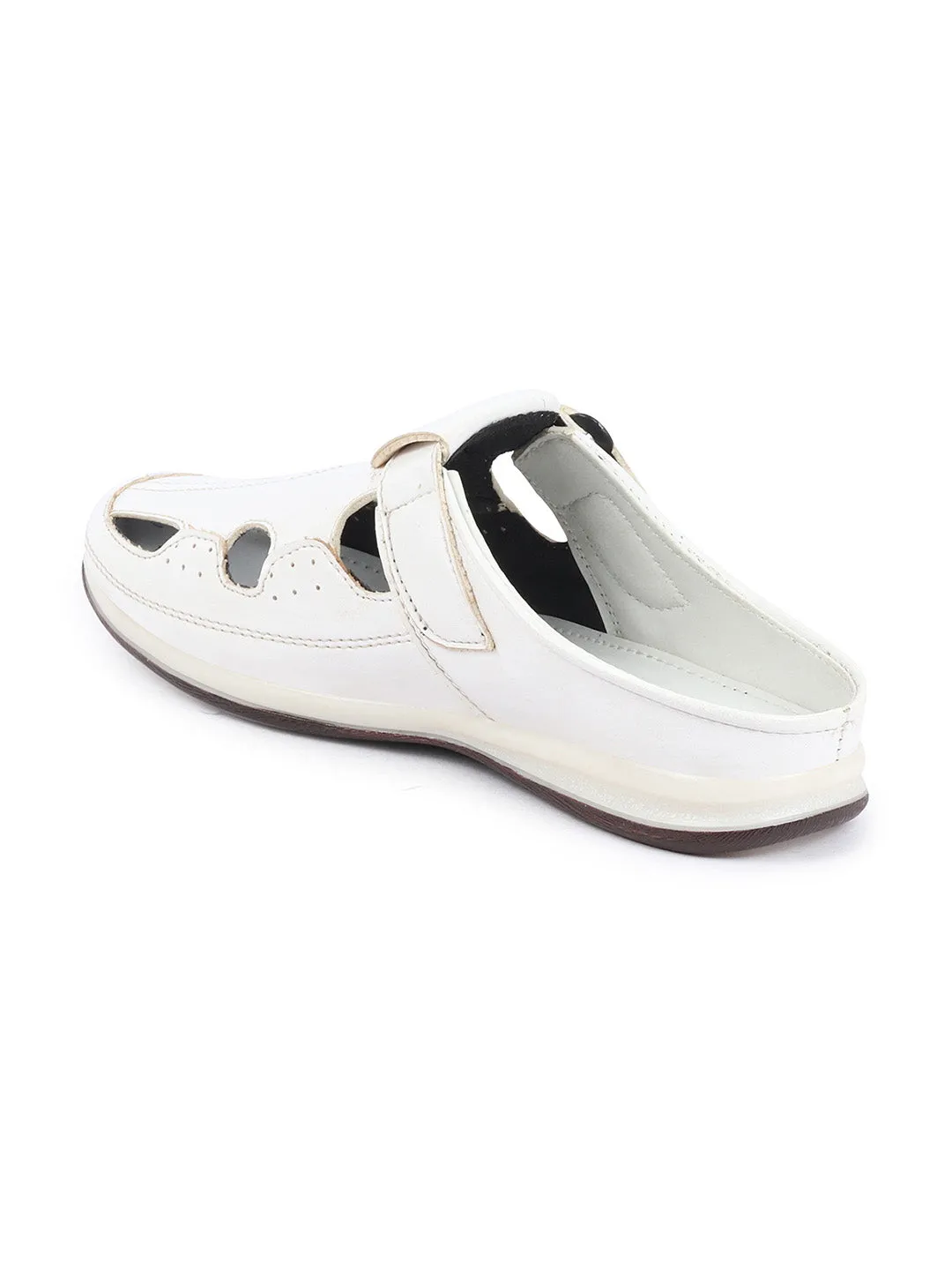 Men White Casual Back Open Perforated Day Long Comfort Slip On Sandals