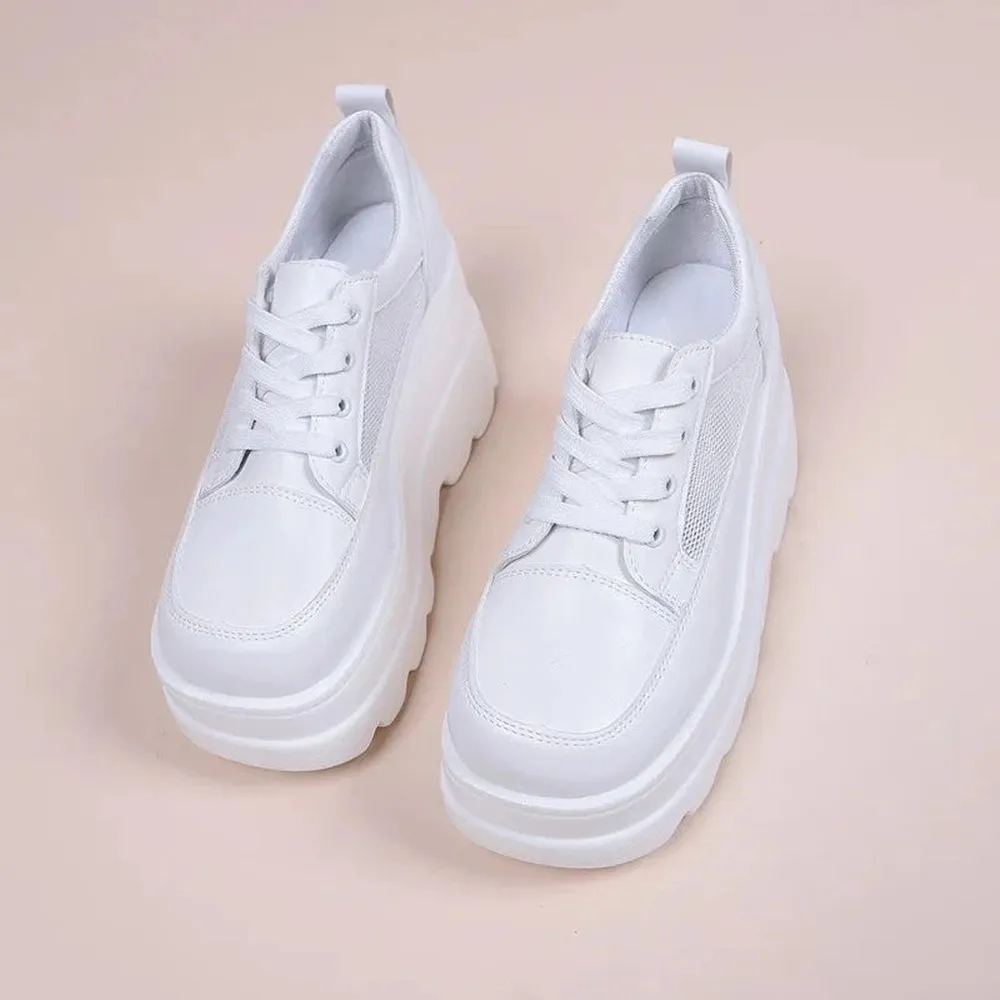 Merendy Mohawk Round toe lace up wedges mesh white sneakers