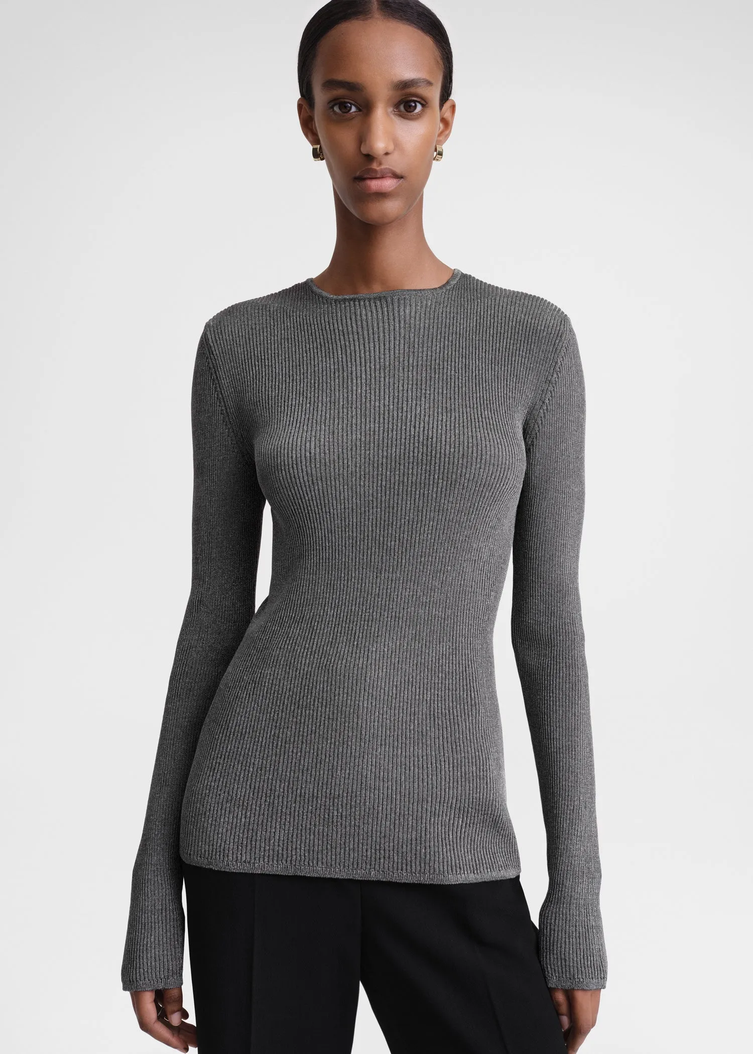 Metallic rib knit gunmetal