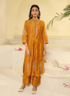 Mustard Embroidered Sequins Work Kurta Set