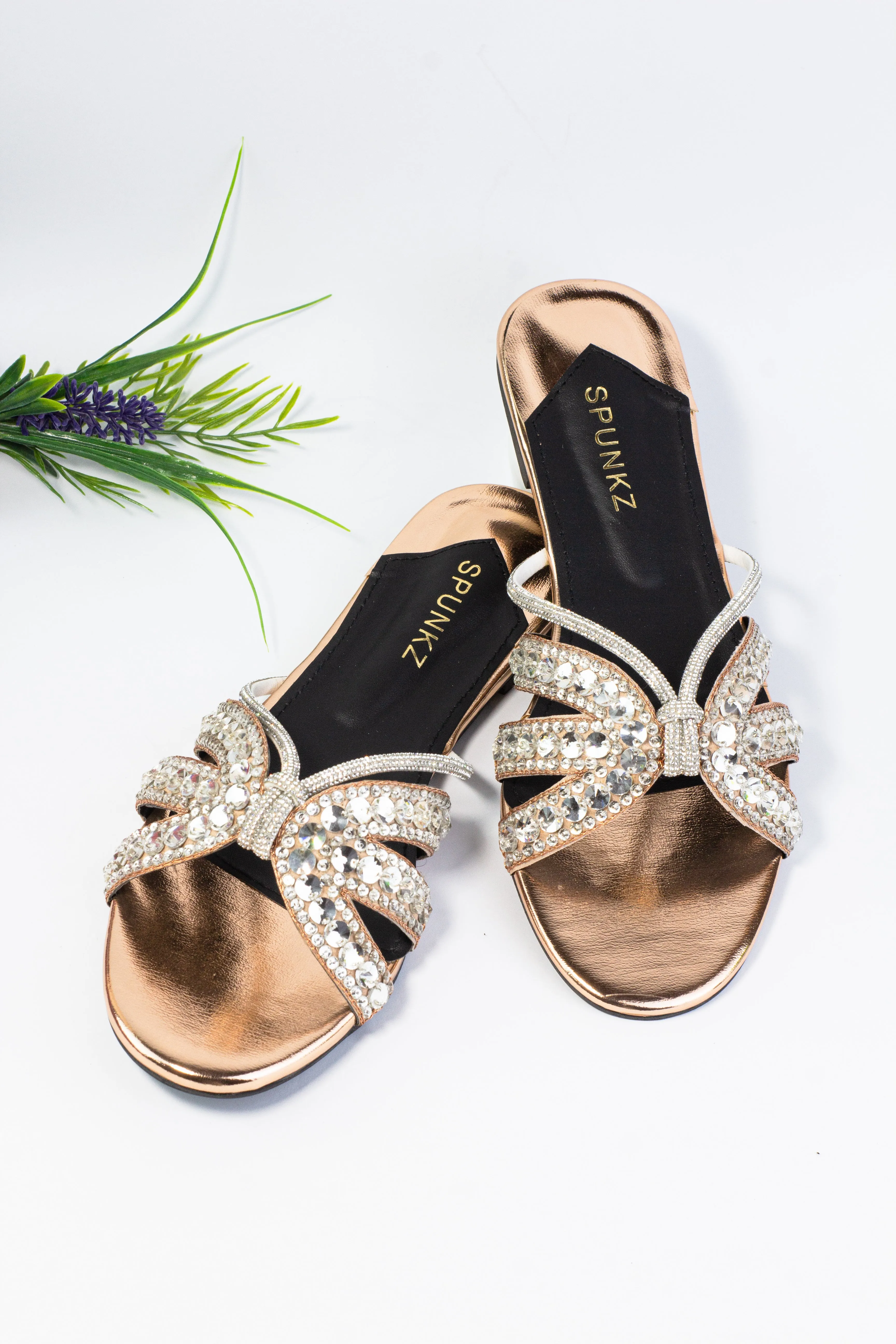 Natasha Strappy Rhinestones Slide Flats