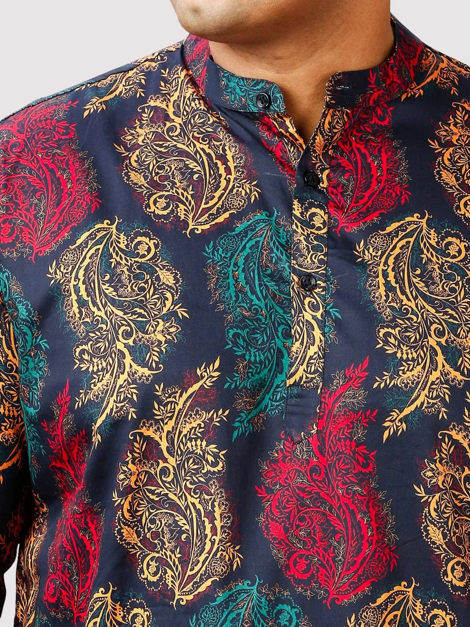 Nawab Printed Blue Red Kurta Men's Plus Size