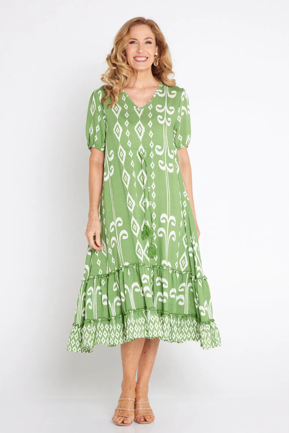 Neesha Dress - Green/White Print