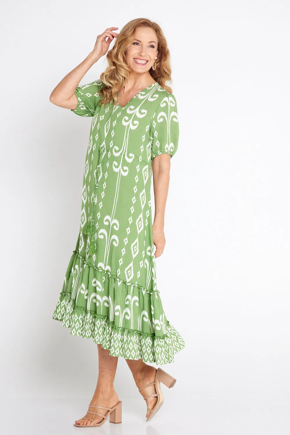 Neesha Dress - Green/White Print