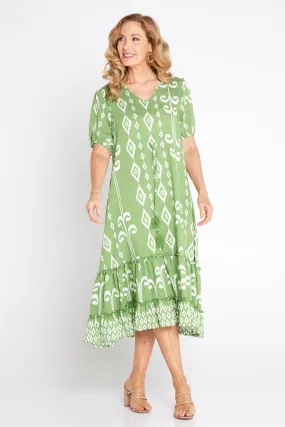 Neesha Dress - Green/White Print