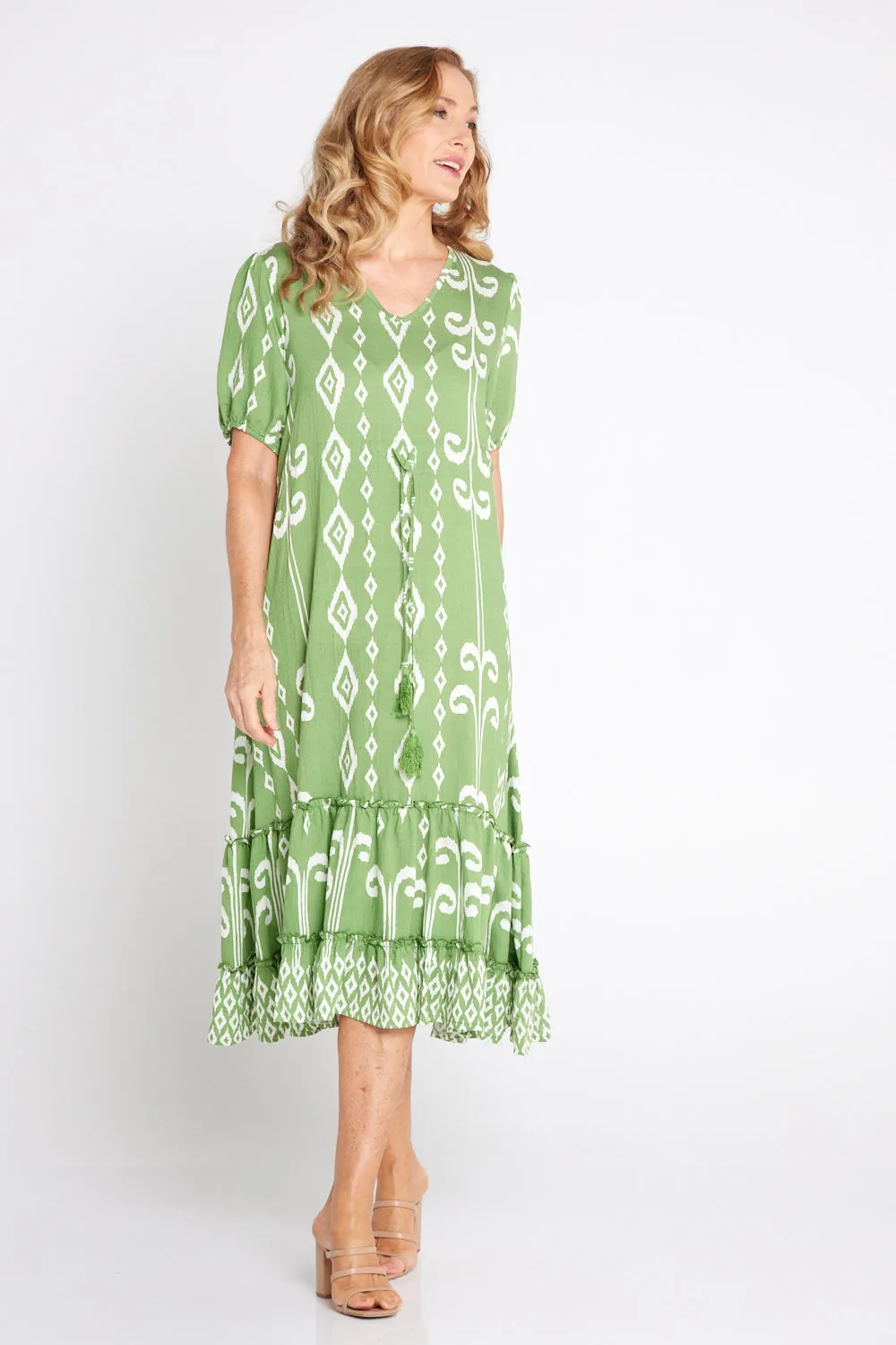 Neesha Dress - Green/White Print