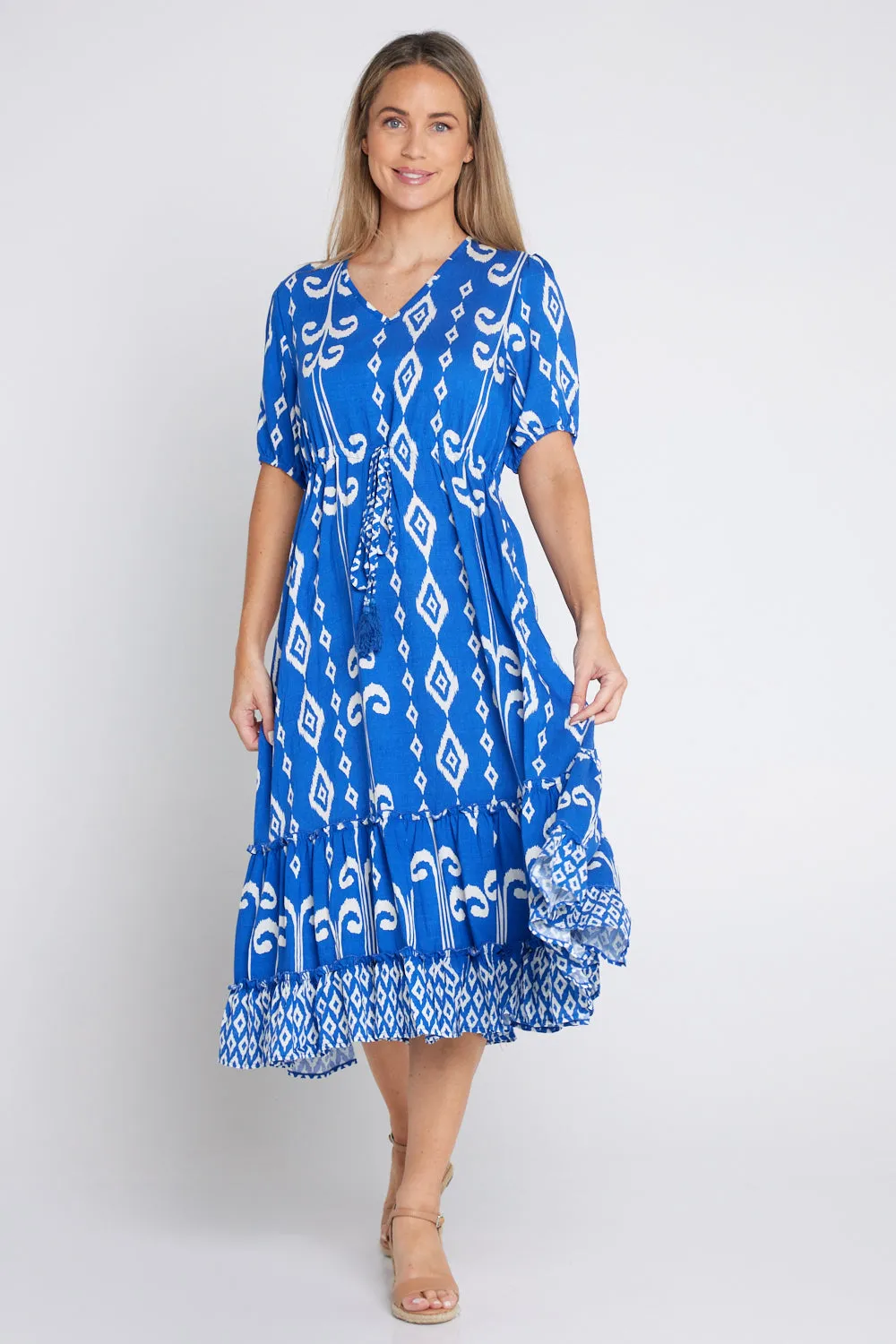 Neesha Dress - Royal Blue/White Print