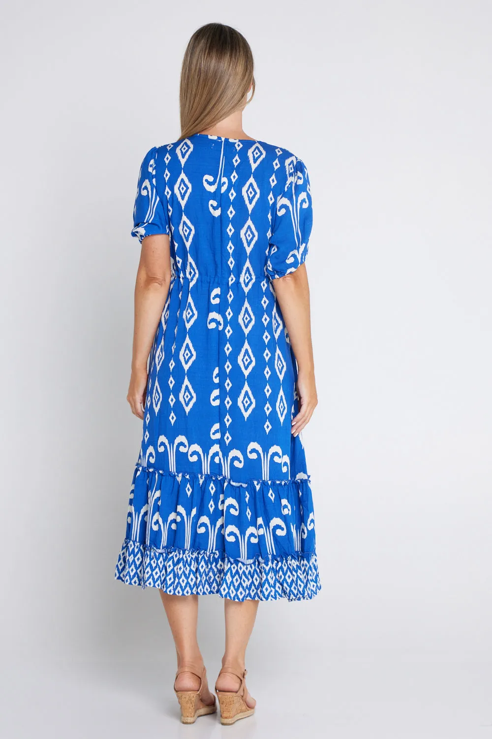 Neesha Dress - Royal Blue/White Print