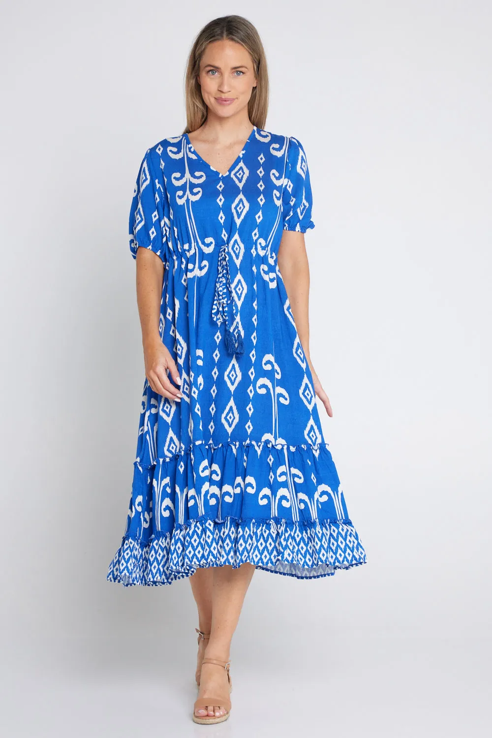 Neesha Dress - Royal Blue/White Print