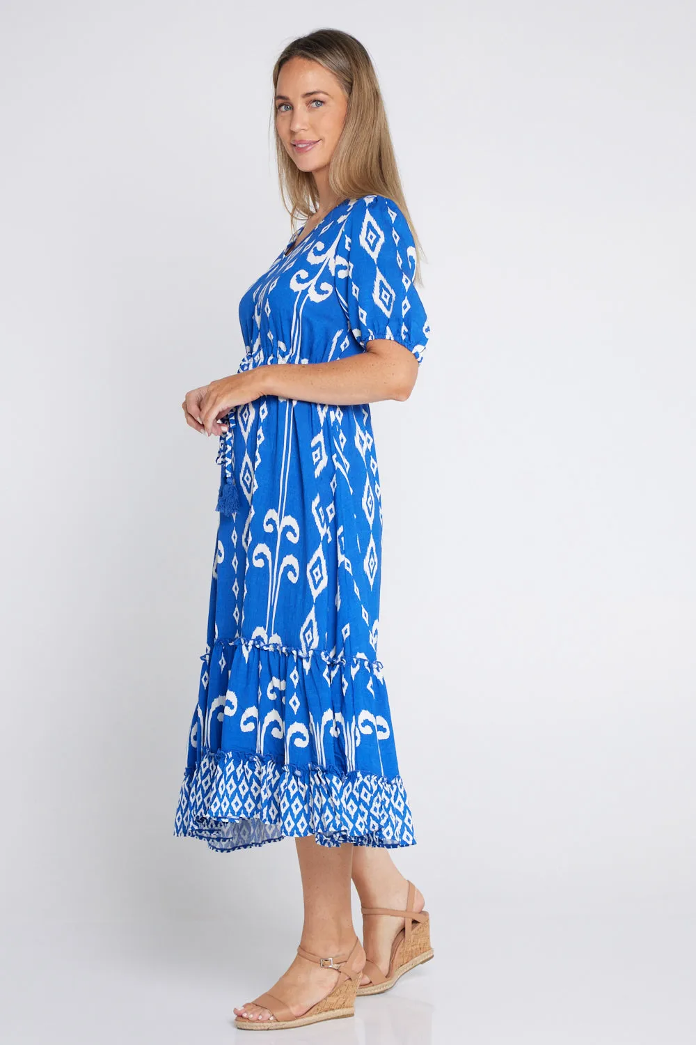 Neesha Dress - Royal Blue/White Print