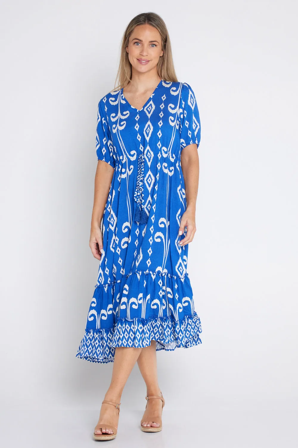 Neesha Dress - Royal Blue/White Print