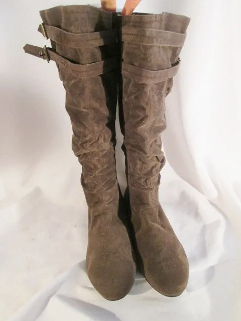 NEW Womens LANE BRYANT Vegan Knee High Slouch BOOTS BROWN 12 Buckle