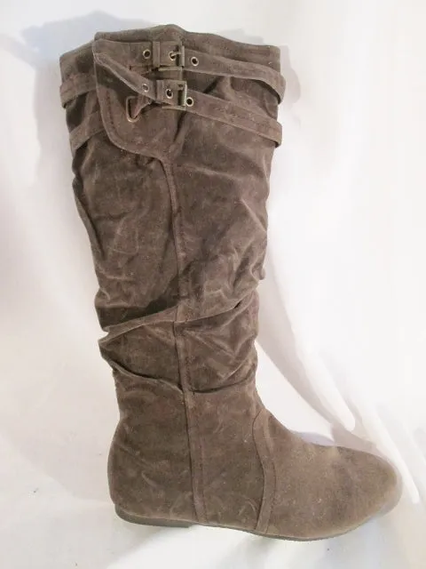 NEW Womens LANE BRYANT Vegan Knee High Slouch BOOTS BROWN 12 Buckle