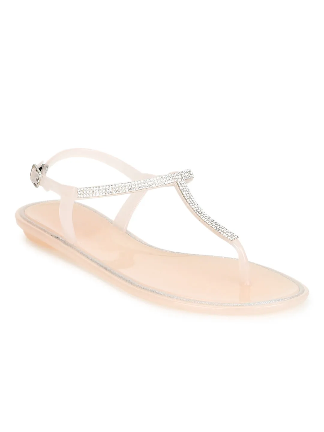 Nude PVC Clear Strap Flat Sandals