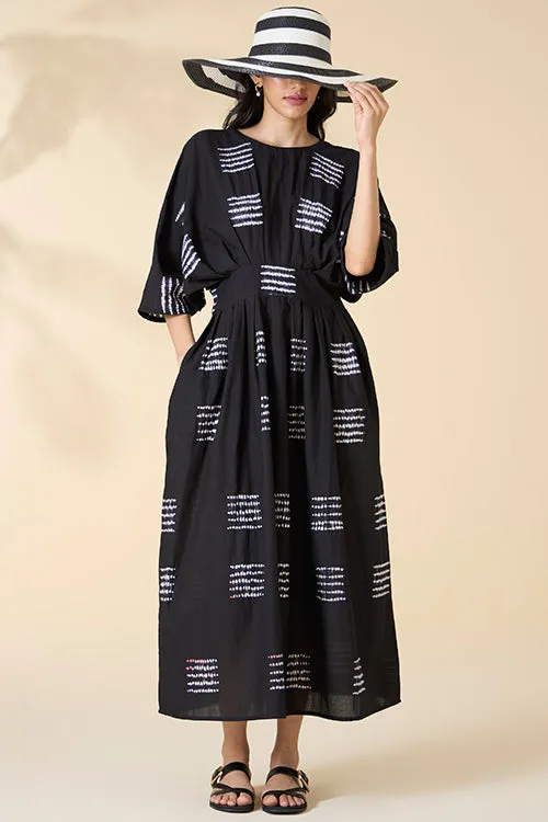 Okhai "Grand Marina" Tie-and-Dye Pure Cotton Black Dress