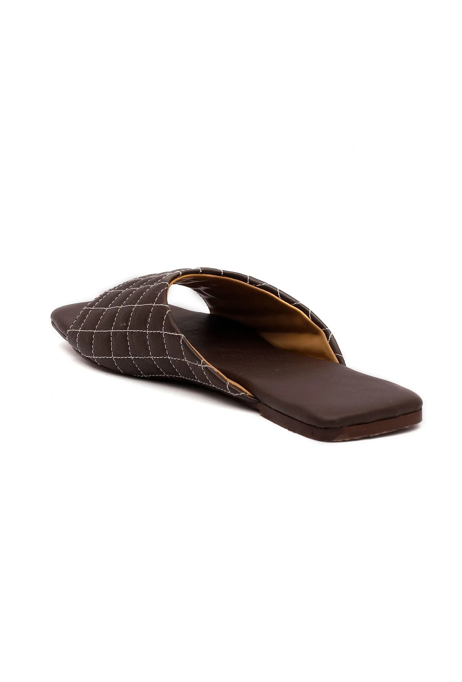 Pecan Brown Quilted Cruelty Free Leather Sliders